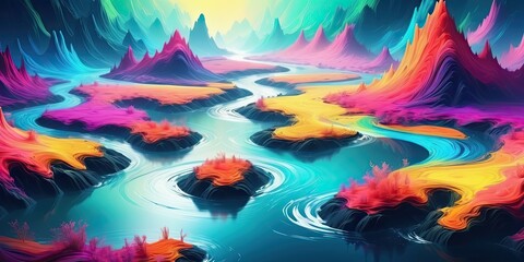 Wall Mural - Colorful river in fantasy. Fairytale. Heaven