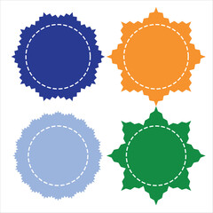 Poster - Set of vector starburst sunburst badges. Vintage labels. Starburst sale sticker. Colored stickers. Sunburst price tags. Simple Flat Style Vintage Labels. colourful icons on white background. 