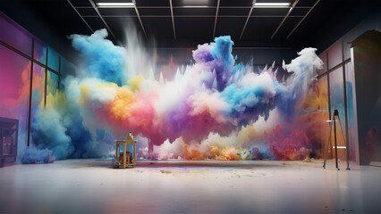 Wall Mural - abstract multicolor fluffy cloud studio for product presentation