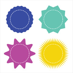 Poster - Set of vector starburst sunburst badges. Vintage labels. Starburst sale sticker. Colored stickers. Sunburst price tags. Simple Flat Style Vintage Labels. colourful icons on white background. 