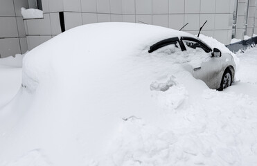 Wall Mural - Car covered with white snow