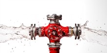 Red Fire Water Valve Pipe With In White Background