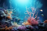 Fototapeta Do akwarium - Realistic Underwater World, Colorful life on underwater coral reef, Realistic photo of the underwater Ai generated