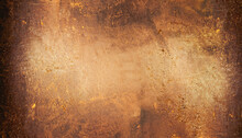 Metal Old Grunge Copper Bronze Rusty Texture, Gold Background Effect Wallpaper Concept In Vintage Or Retro