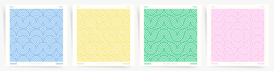 Wall Mural - Minimal spring cover design. Geometric oriental line seamless pattern set. Abstract ornament pattern design background.	