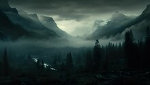 A Faint Wisp Of Smoke Rises From The Valley Below, Adding An Eerie Atmosphere To The Already Haunting Mountain Landscape.