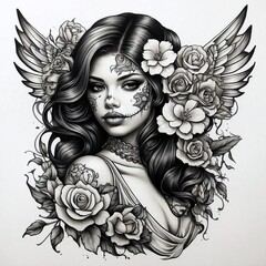 Poster - chicano girl tattoo style