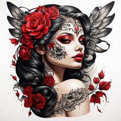 Wall Mural - chicano girl tattoo style