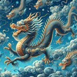 Beautiful flying Chinese dragon on a blue background . Chinese new year decoration . 