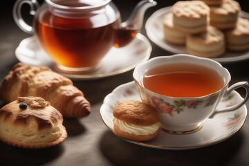 Wall Mural - cup of tea with cookies