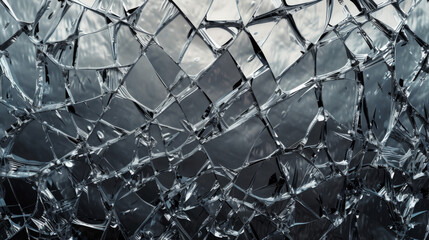 Canvas Print -  Dramatic black and white shattered glass effect on a wall.