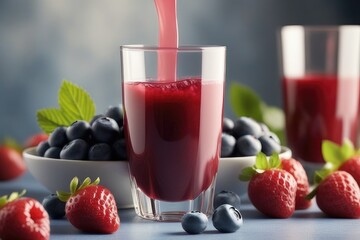 Canvas Print - Berry smoothie in glasses with straws on dark background. Healthy food concept