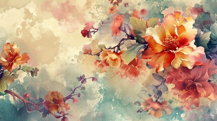Poster - Flowers in the style of watercolor art luxurious floral elements botanical background