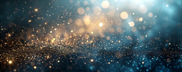 glitter blue background with bokeh and gold sparkles, in the style of interstellar nebulae, light bl