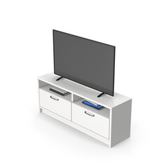 White TV Stand With TV PNG