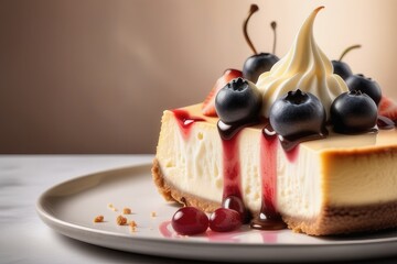 Wall Mural - piece of cheesecake with berries