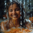 woman bathes in pinto beans