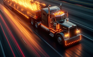 Wall Mural - Fiery truck ready to deliver packages. Generative AI