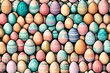 Easter eggs of retro elegance converge in an illustration, crafting a seamless pattern with vibrant pastel colors in a captivating arrangement.