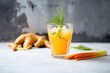carrot and ginger detox juice on a concrete background