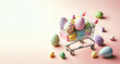 Colorful Easter Eggs in the shopping cart: Easter Sale Shopping background