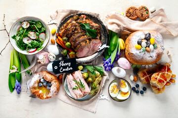 Wall Mural - Easter dinner. Traditional food. Family spring event.