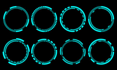 Wall Mural - Set of sci fi blue circle user interface elements technology futuristic design modern creative on black background vector