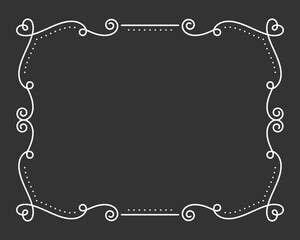 Wall Mural - Vintage frame border divider text white line. Heart valentine separator uneditable stroke filigree rectangle greeting card restaurant menu wedding decor book cover pattern framework template isolated