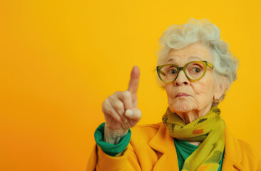 Canvas Print - a senior woman with glasses pointing finger