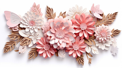 Wall Mural - abstract cut paper flowers isolated on white background. 3d render 