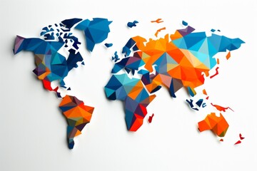 art deco inspired world map, incorporating geometric shapes and bold colors, on a white background, 