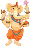 Fototapeta Dinusie - Ganesha, Hindu god with elephant head. Vector isolated character with transparent background
