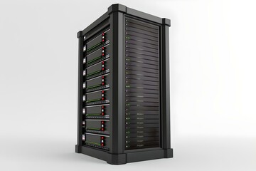 Aufkleber - Modern data center server rack on white background. perfect for tech companies. sleek design, high efficiency. AI