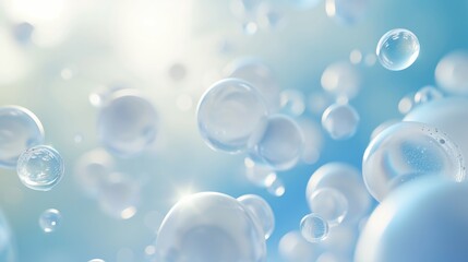 Wall Mural - Abstract soft light with white and blue bubble ball background