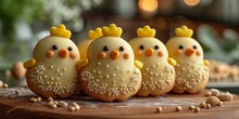 Homemade Cookies In The Shape Of Yellow Chickens, Decorated With Multi-colored Icing. Ideal For Celebrations!
