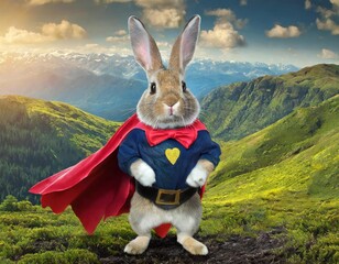 Wall Mural - An Easter bunny in a superhero cape, ready to save the day and spread festive cheer.