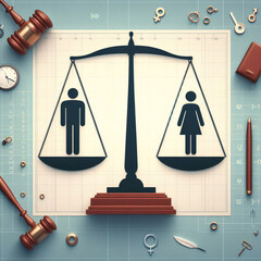 Wall Mural - Gender equality - Weight scale with gender signs showing equal weight.