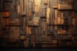 Wood panel wall, unique design with square cube elements. Beautiful wavy texture of the boards. Abstract background.