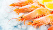 © henjon - Fresh prawns on ice with lemon slices, seafood delicacy, gourmet cuisine.