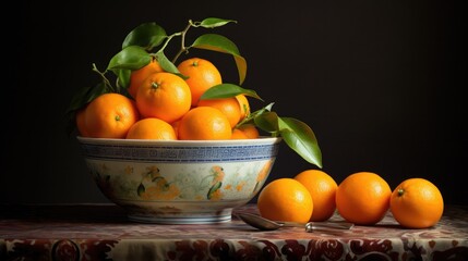 Sticker - A bowl of orange and mandarins on a table