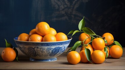 Sticker - A bowl of orange and mandarins on a table