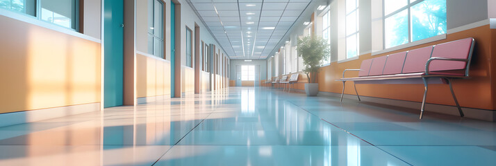 hospital hallway Welcome Clinic Unfocused background, hospital reception building concept.,generative