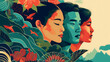 © Caelestiss - Banner for Asian American and Pacific Islander Heritage month. Beautiful horizontal banner with portrait of the AAPI women and man