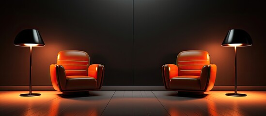 Wall Mural - The podcast or interview room is arranged with two chairs, poised for engaging discussions and interviews.