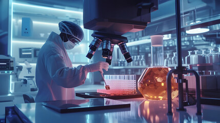Professional health care researchers working in life of medical science laboratory, technology of medicine chemistry lap experiment for hospital