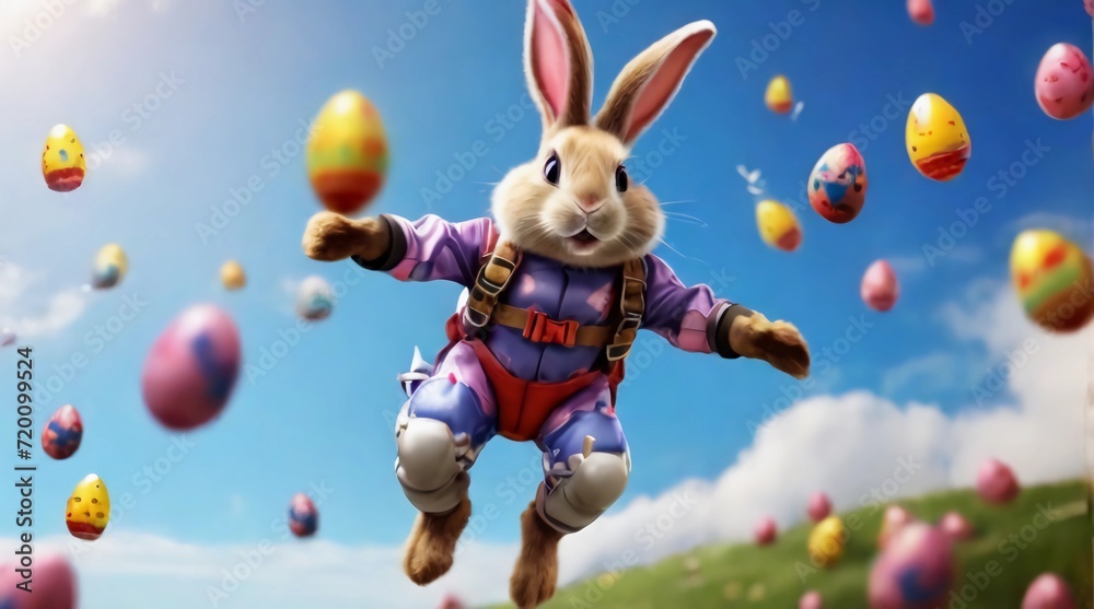 Easter bunny skydiving and easter eggs falling through the air . Funny ...