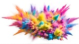 Fototapeta Motyle - Multicolored explosion of rainbow holi powder paint isolated on white background.