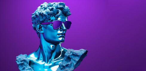 Wall Mural - Neon Gypsum statue head in sunglasses