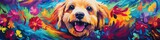 Fototapeta Dziecięca - Portrait of funny smiling, colorful dog with color painting around, animal concept