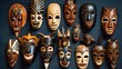 masks on wooden background